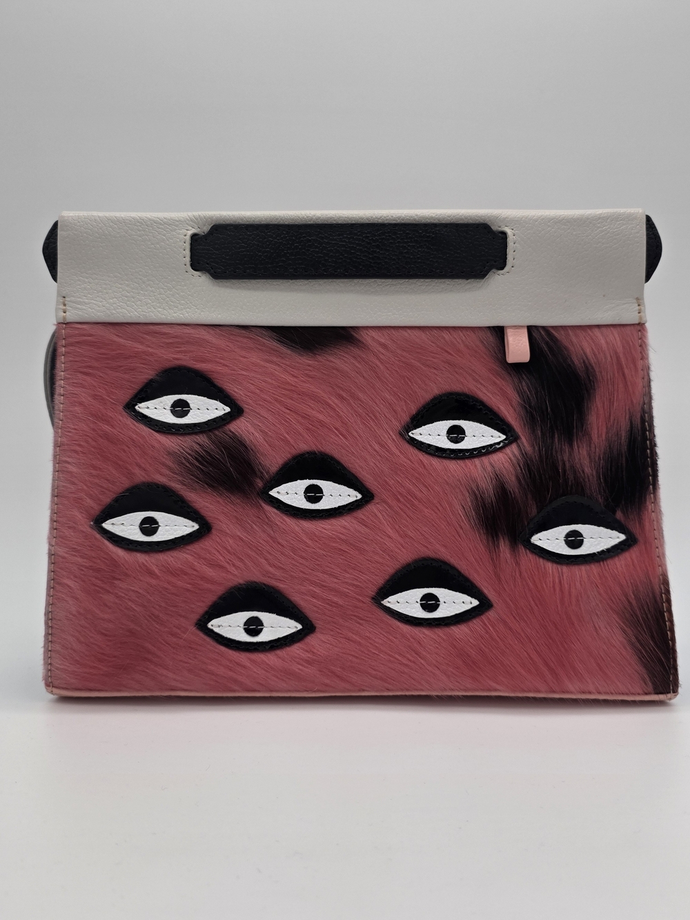Min & Mon All Over Eyes Top Handle Bag Pink/Blue/Cream w/ Detachable Strap